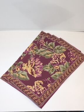 NWT Vintage April Cornell Burgundy Floral Napkins Set Of 4 Cotton